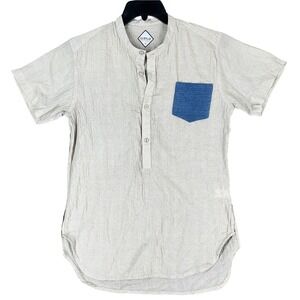 Fairplay Shirt Mens M‎ Short Sleeve Henley Blue Pocket Urban Streetwear Neutral